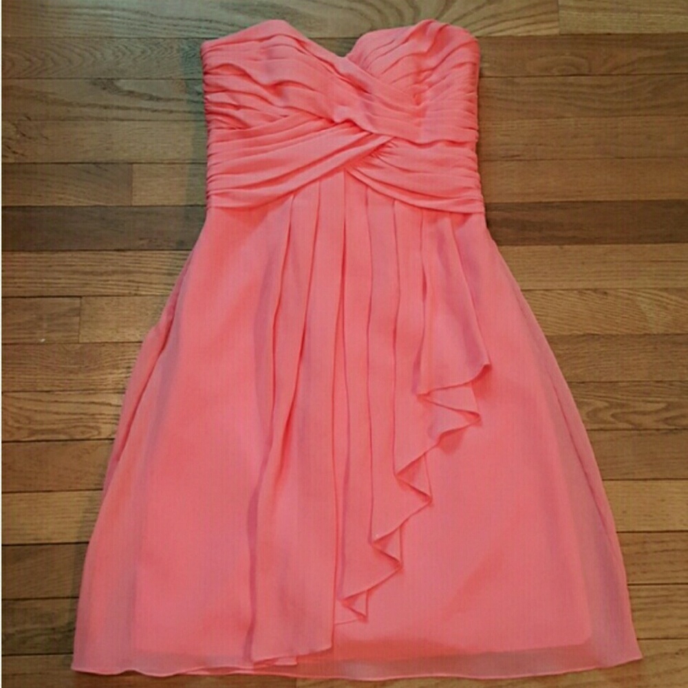 David's Bridal Strapless Coral Dress